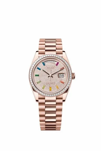 Rolex Day-Date 36 Everose Gold - Baguette / Paved - Rainbow / President 128395TBR-0008 (m128395tbr-0008)